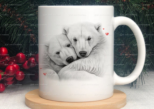 Polar bear mug. Personalised polar bear couple cup. Ideal gift for Christmas. Birthday, secret santa or stocking filler. arctic collection