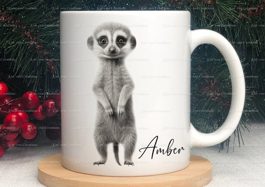 cute meerkat mug. Personalised baby meerkat cup. Ideal gift for Christmas. Birthday, secret santa or stocking filler