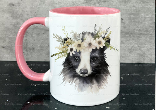 personalised skunk mug. Gorgeous Flower skunk Cup. Ideal for birthday, secret santa, stocking filler or Christmas present
