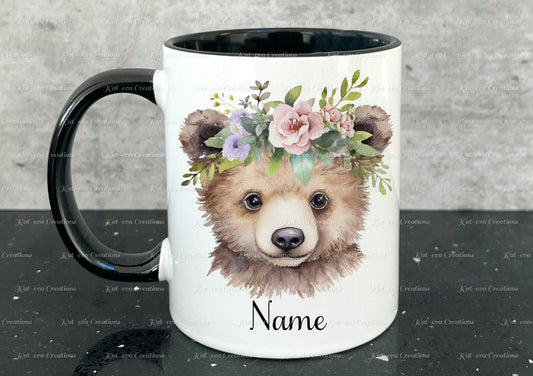 personalised bear mug. Gorgeous Floral Bear Cup. Ideal for birthday, secret santa, stocking filler or Christmas present