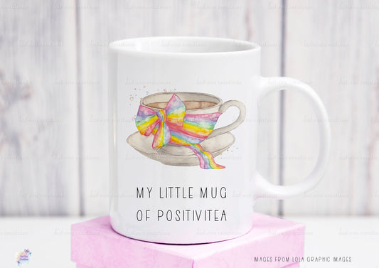 little mug of Positivi-tea positivity mug, can be personalised