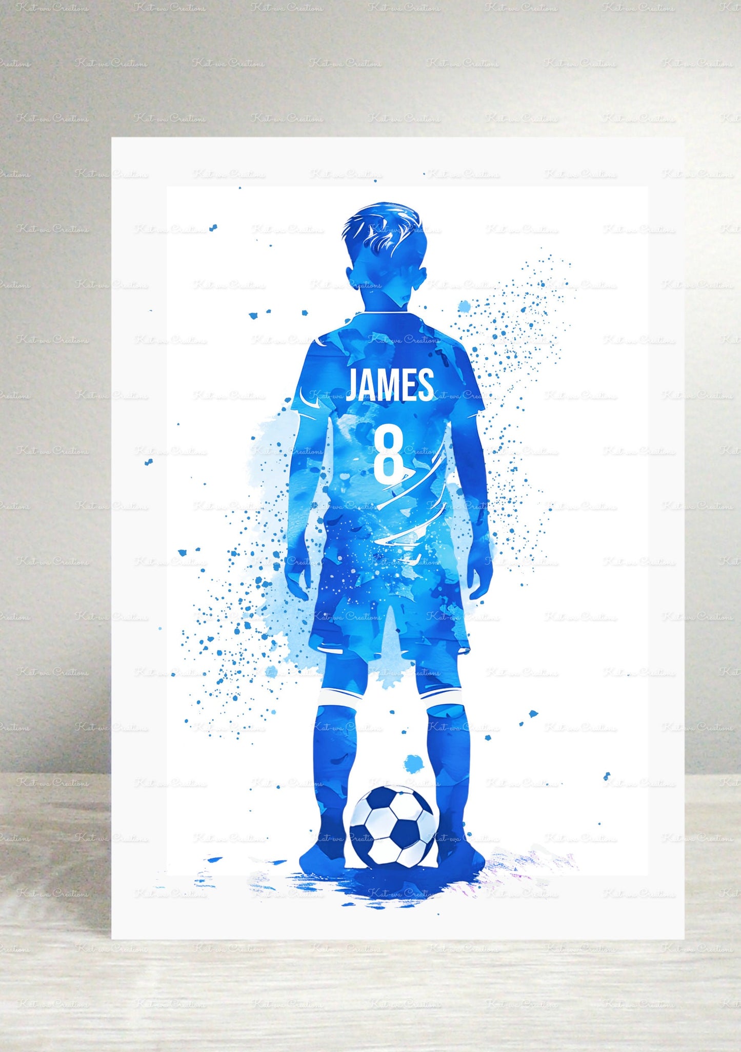 Football print. A4 personalised print. home decor. kids room. Choice of colour, name and number