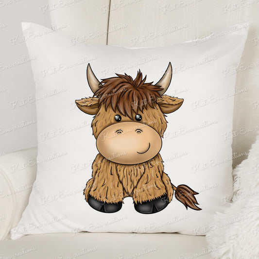 Highland cow cushion. personalised highlamd cow pillow. Valentines or mothers day present ideal christmas, or birthday gift. highland coo