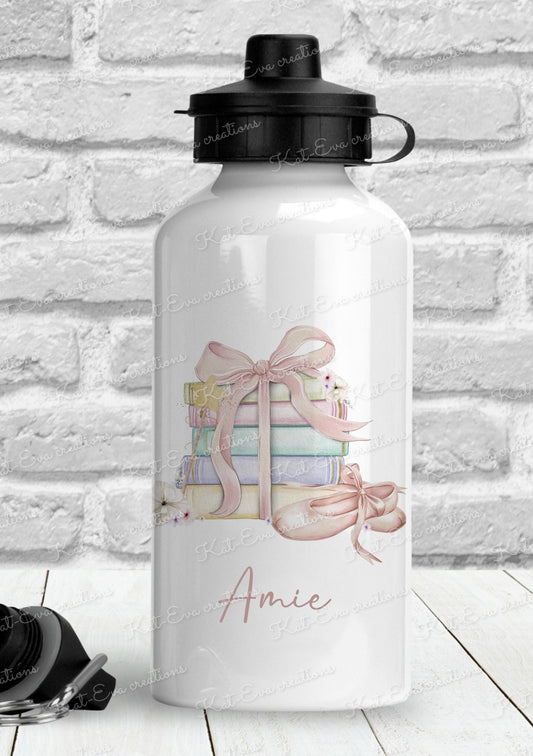 Ballerina bottle, Personalised ballet bottle. ballerina bottle with book stack.  Choice name or wording ideal for school, dance class