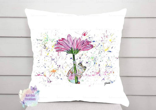 Watercolour frog cushion. can be personalised.