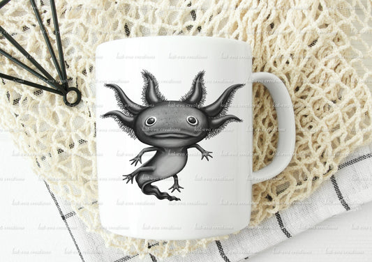 Personalised axolotl mug, available with or without coaster. can be personalised.