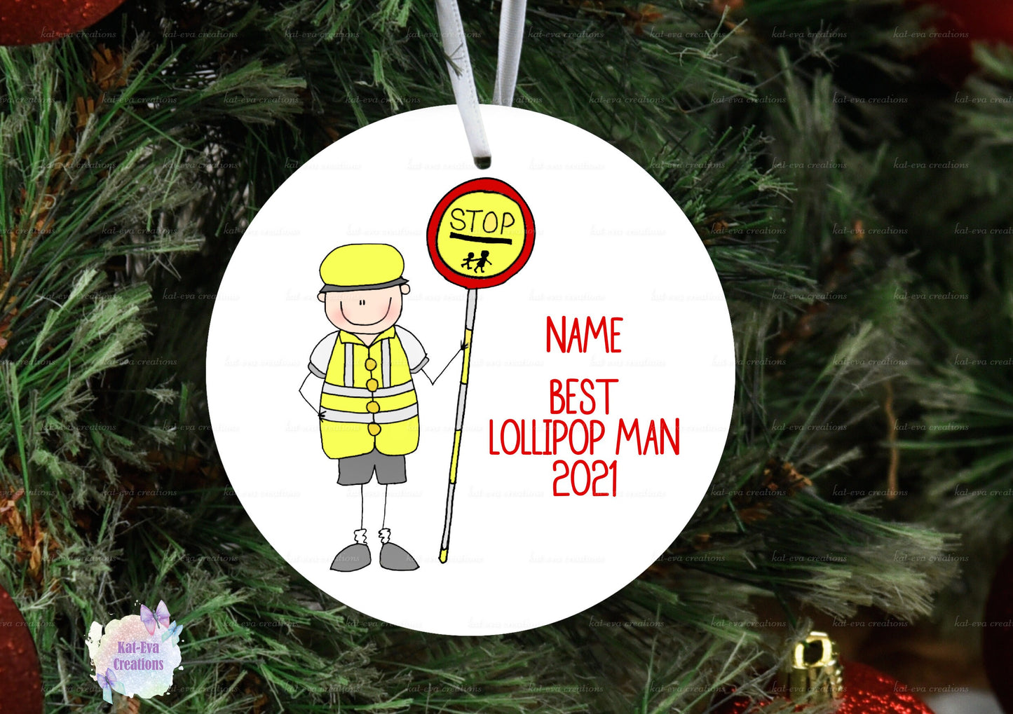 lollipop lady, lollipop man, crossing patrol personalised ceramic decoration approximately 7cm