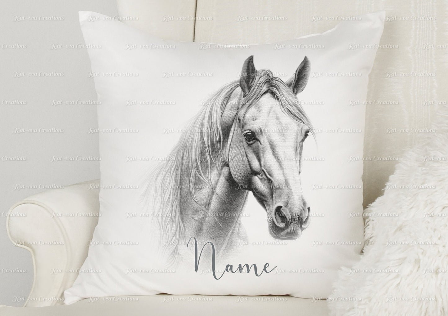 horse cushion. personalised sketch horse pillow. ideal christmas, secret santa, stocking filler, or birthday gift