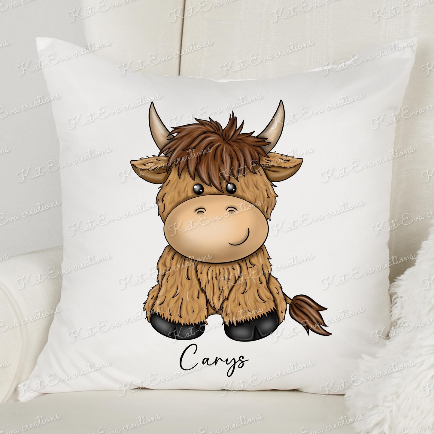 Highland cow cushion. personalised highlamd cow pillow. Valentines or mothers day present ideal christmas, or birthday gift. highland coo