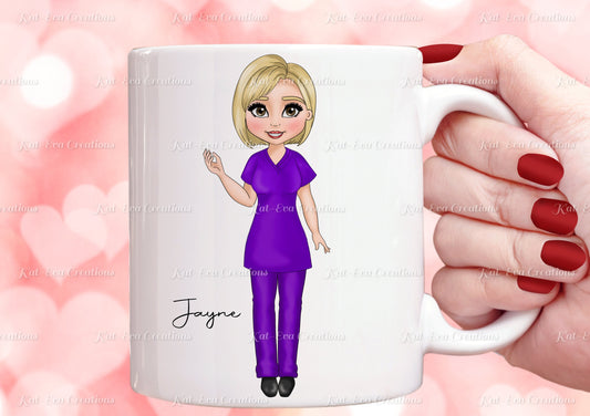 personalised Nurse mug. different hairstyles, uniform choices and more