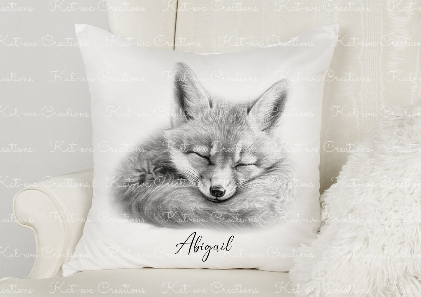 fox cushion. personalised sleeping fox pillow. ideal christmas, secret santa, stocking filler, or birthday gift