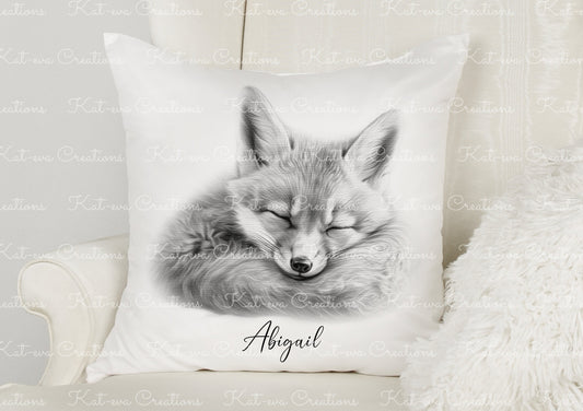 fox cushion. personalised sleeping fox pillow. ideal christmas, secret santa, stocking filler, or birthday gift
