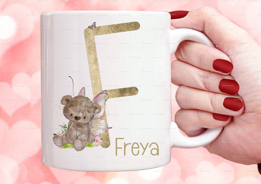 personalised fairy mug, Fairy bear cup. personalised mug and coaster