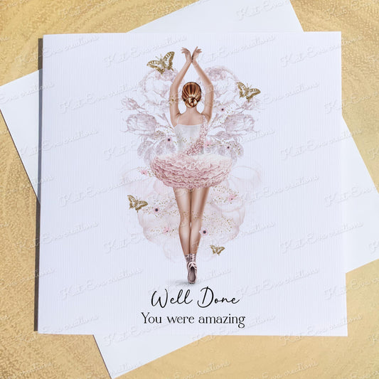 Personalised ballet, ballerina card. Good luck, well done, congratulations or birthday card. Choice of wording and ballerina