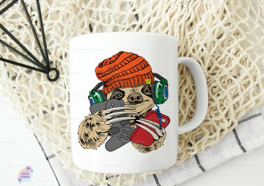 Gamer sloth mug. can be personalised.