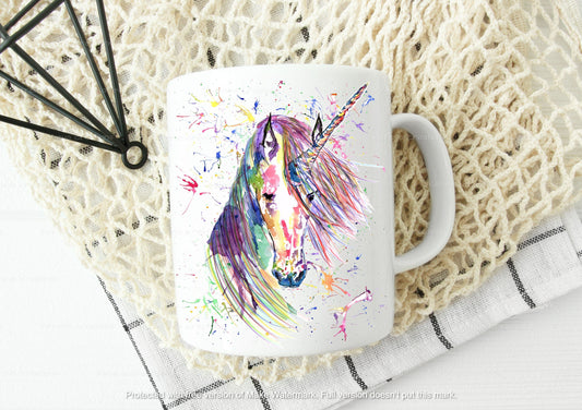 Stunning watercolour unicorn mug or mug and coaster set. can be personalised