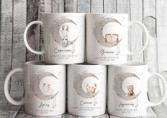 Zodiac mug, personalised zodiac cup. aquarius, pisces, aries, taurus, gemini, cancer, leo, virgo, libra, scorpio, sagittarius, capricorn