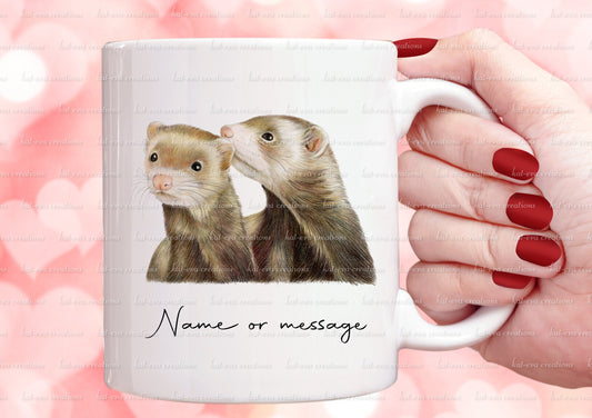 Ferret couple mug, available with or without coaster. can be personalised.