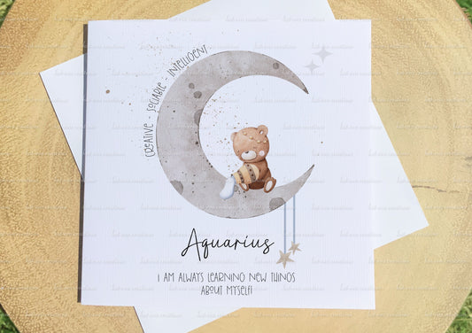 Zodiac birthday card, can be personalised. Matching badge available. aquarius, pisces, aries, taurus, gemini, cancer, virgo, libra, scorpio