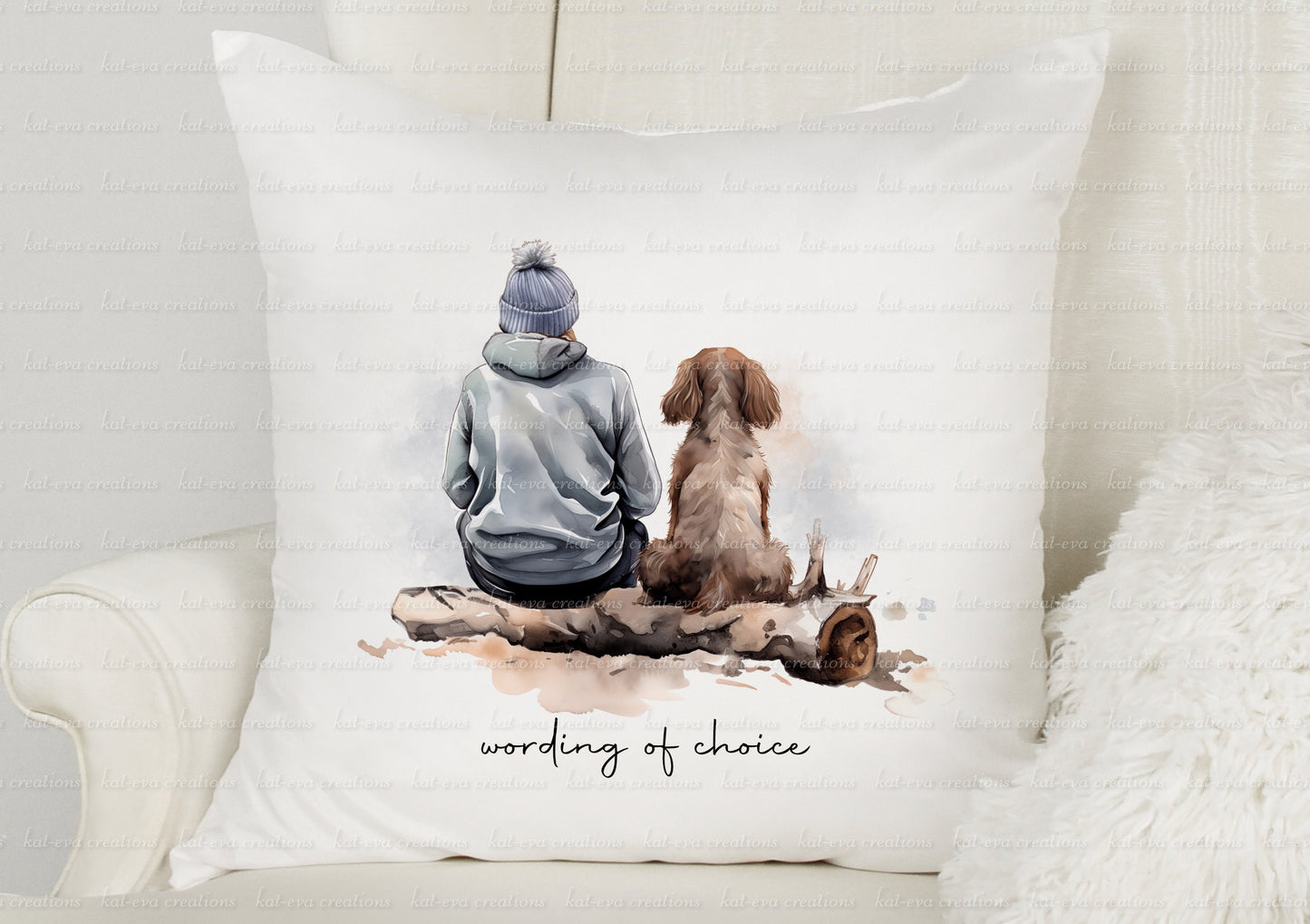 Dog and owner cushion. personalised dog cushion. Lots of different dogs available