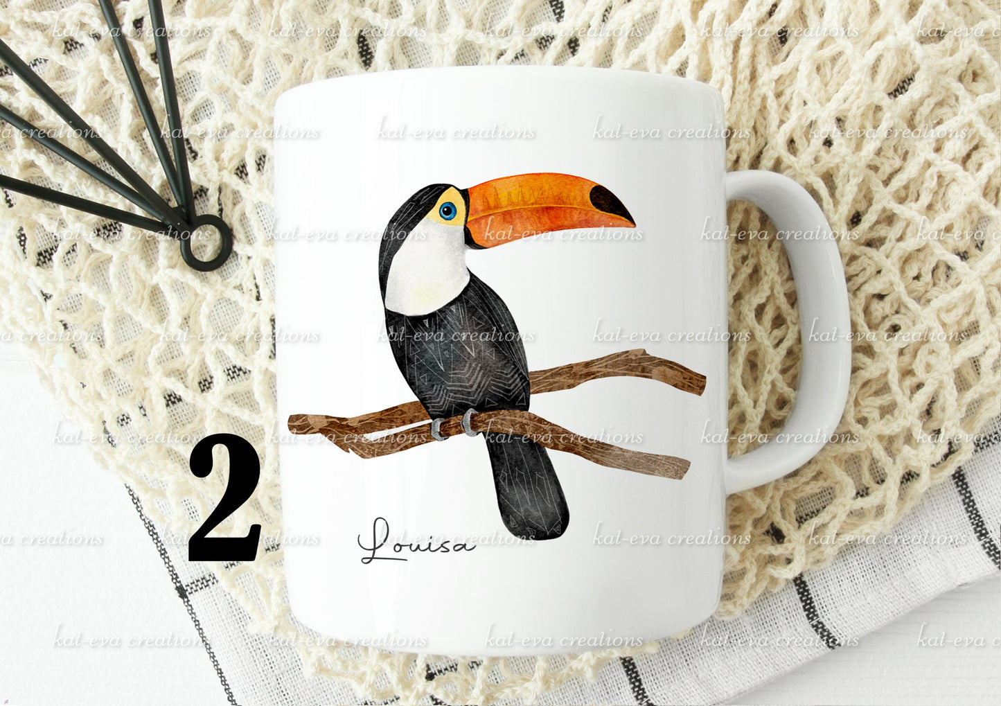 watercolour exotic bird mug, can be personalised, macaw, flamingo, hummingbird, parrot, toucan, cockatoo, ibis