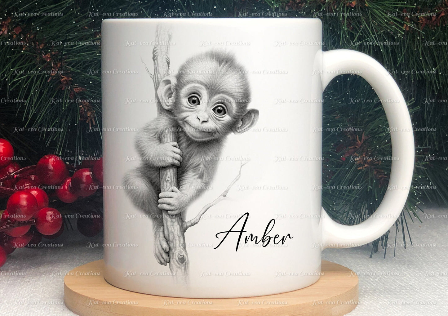 monkey mug. Personalised baby monkey cup. Ideal gift for Christmas. Birthday, secret santa or stocking filler. Gorilla. chimp. ape present