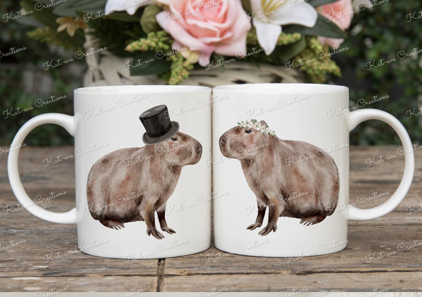 mr and mrs capybara mugs. Bride and Groom. ideal wedding present. engagement or anniversary gift
