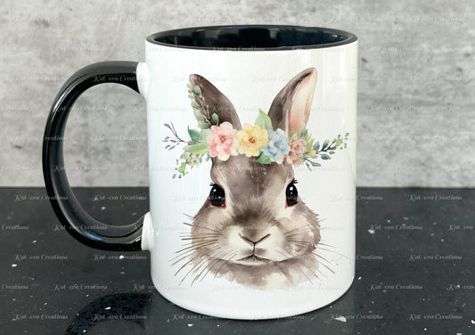 personalised Rabbit mug. Gorgeous Floral Bunny Cup. Ideal for birthday, secret santa, stocking filler or Christmas present