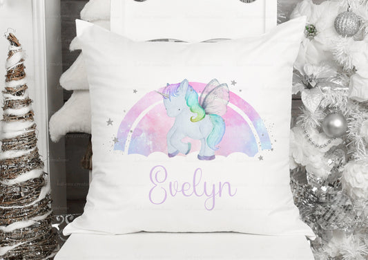 Stunning personalised unicorn cushion. Ideal birthday, or christmas gift. unicorn and rainbow design
