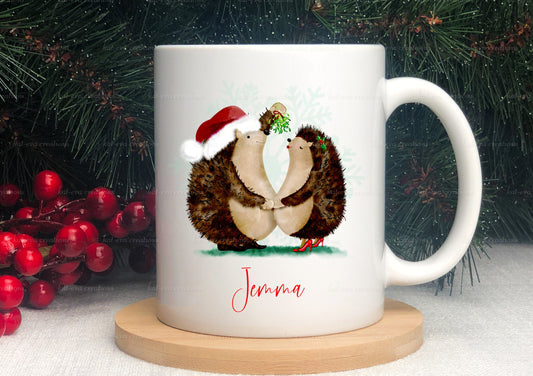 hedgehog mug. Christmas hedgehog cup. can be personalised. Ideal Christmas, birthday, secret Santa or stocking filler gift