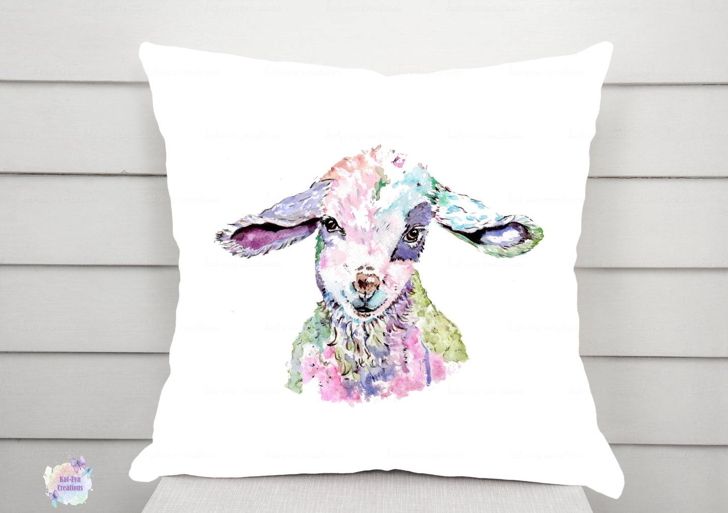 Watercolour ram / sheep / lamb cushion. can be personalised.