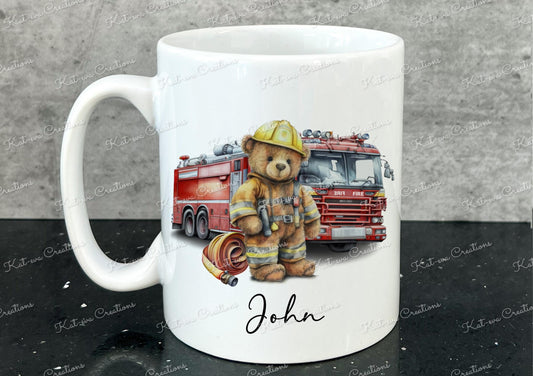 Fireman mug. Firewoman cup.  Personalised teddy cup. Ideal passing out gift. birthday or christmas present. secret santa