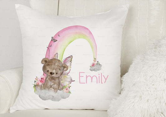 Personalised cushion, Fairy bear cushion, rainbow cushion