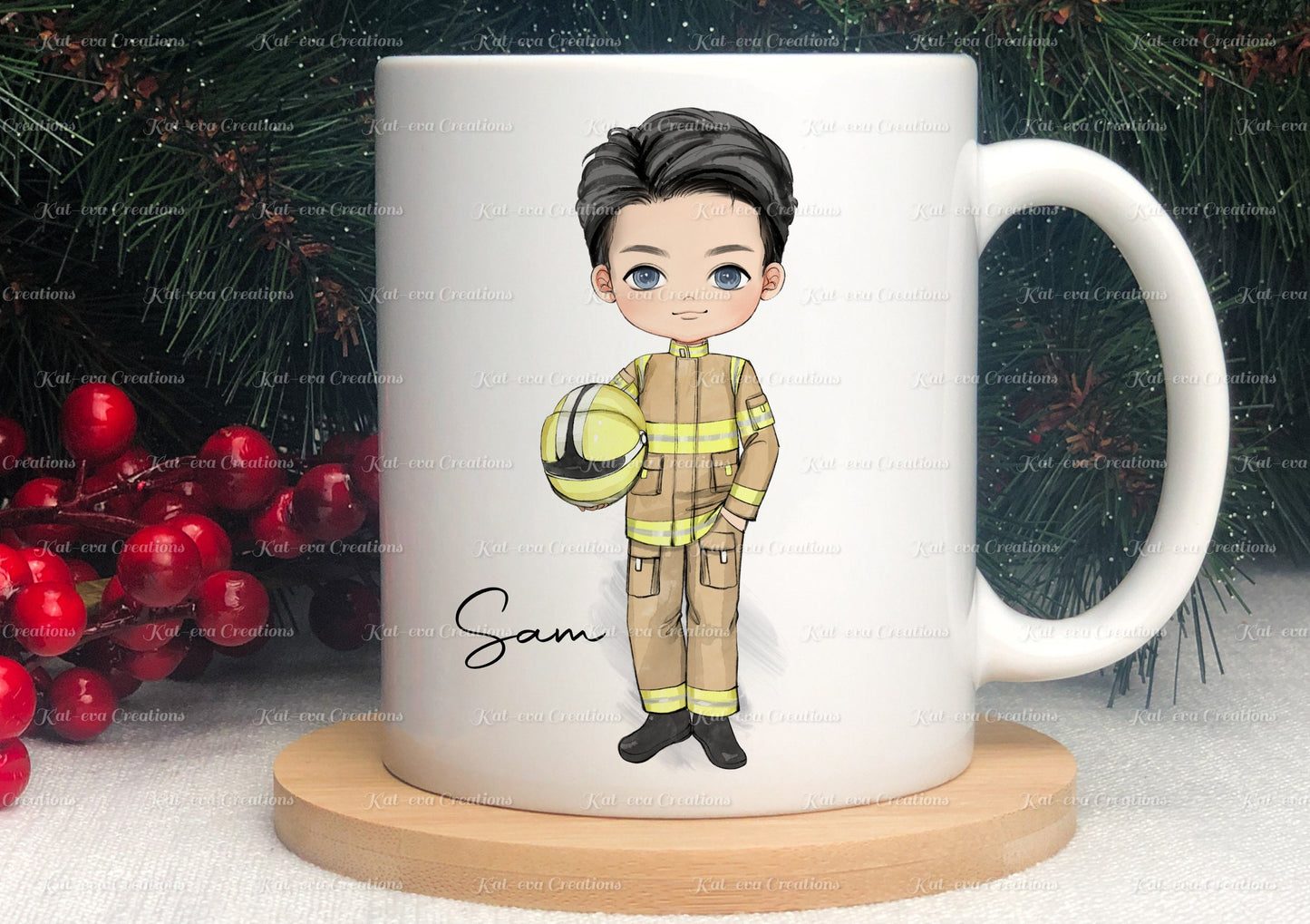 personalised firefighter mug. fireman cup, ideal for christmas, birthday or secret santa gift