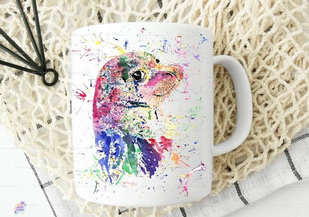 personalised watercolour seal  mug or mug and coaster set