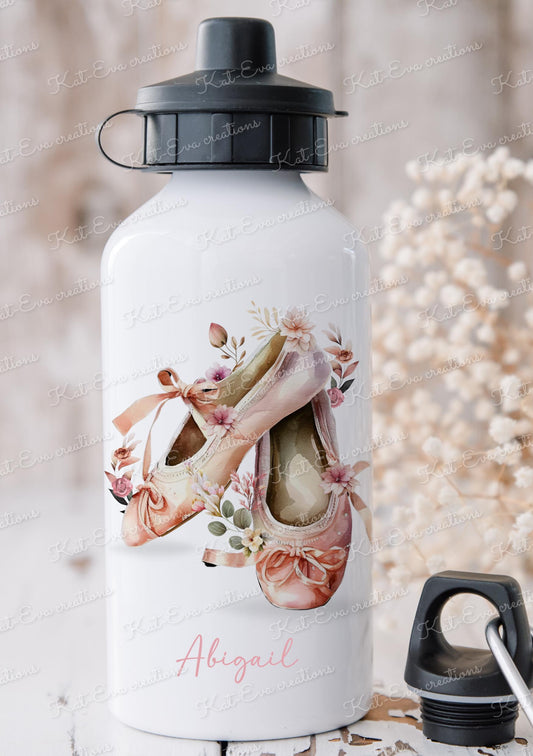 Ballerina bottle, Personalised ballet bottle. Floral ballerina bottle Choice of ballerina and name or wording ideal for school, dance class