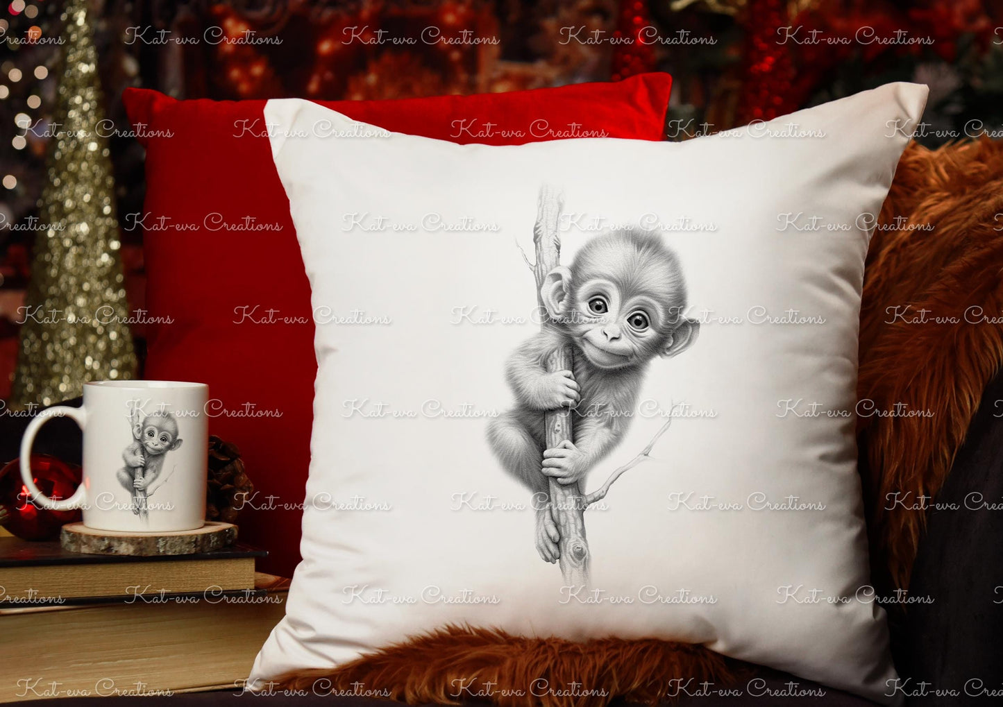 baby monkey cushion. personalised chimp pillow. ideal christmas, secret santa, stocking filler, or birthday gift