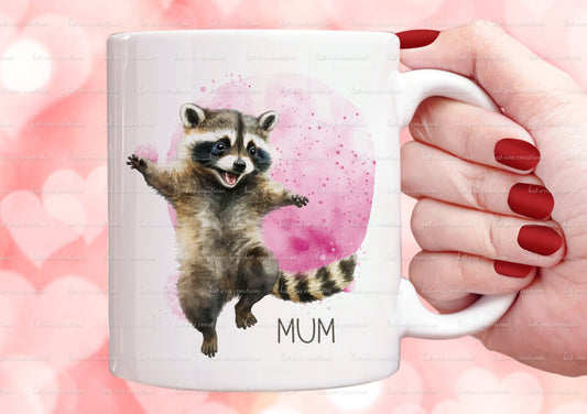 Racoon mug. personalised raccoon cup. cute smiley racoon. ideal birthday, thank you or Christmas gift