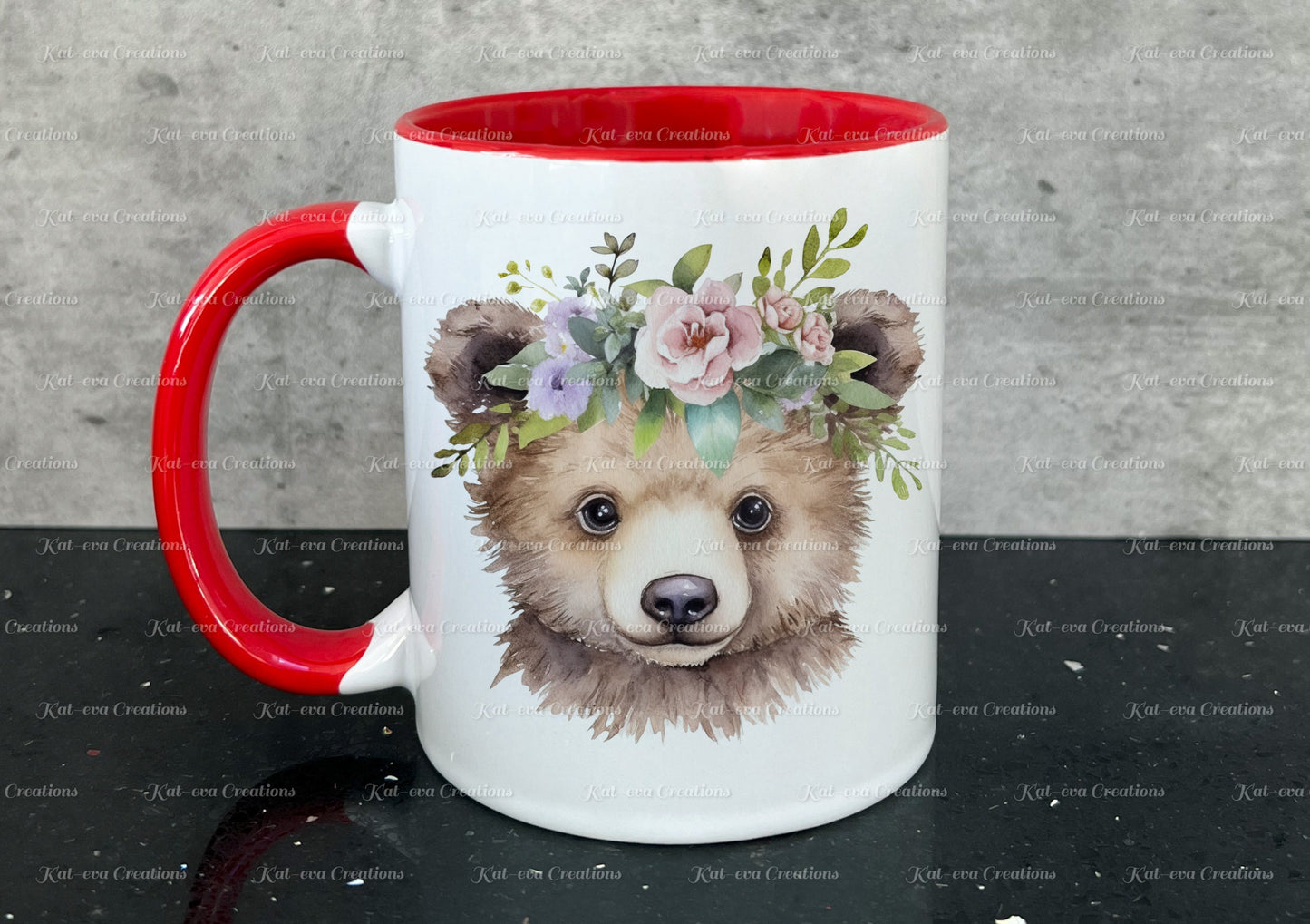 personalised bear mug. Gorgeous Floral Bear Cup. Ideal for birthday, secret santa, stocking filler or Christmas present