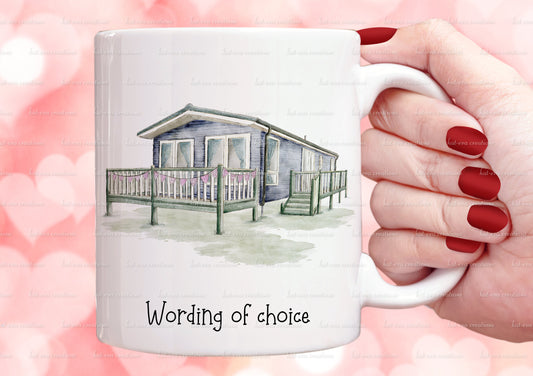 static caravan mug. personalised vintage static caravan cup. choice of colours