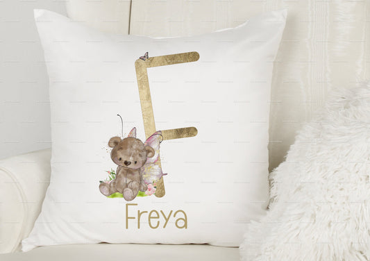 Personalised cushion, Fairy bear cushion, Initial cushion