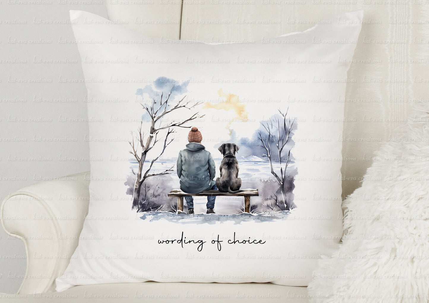 Dog and owner cushion. personalised dog cushion. Lots of different dogs available