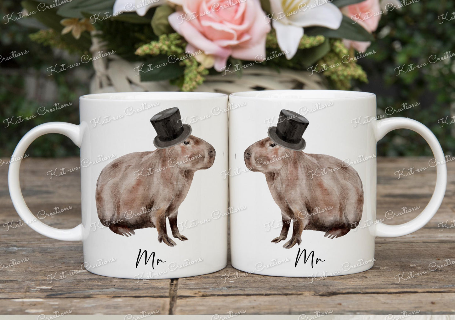 mr and mrs capybara mugs. Bride and Groom. ideal wedding present. engagement or anniversary gift