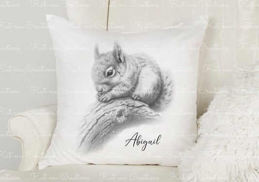 squirrel cushion. personalised squirrel pillow. ideal christmas, secret santa, stocking filler, or birthday gift
