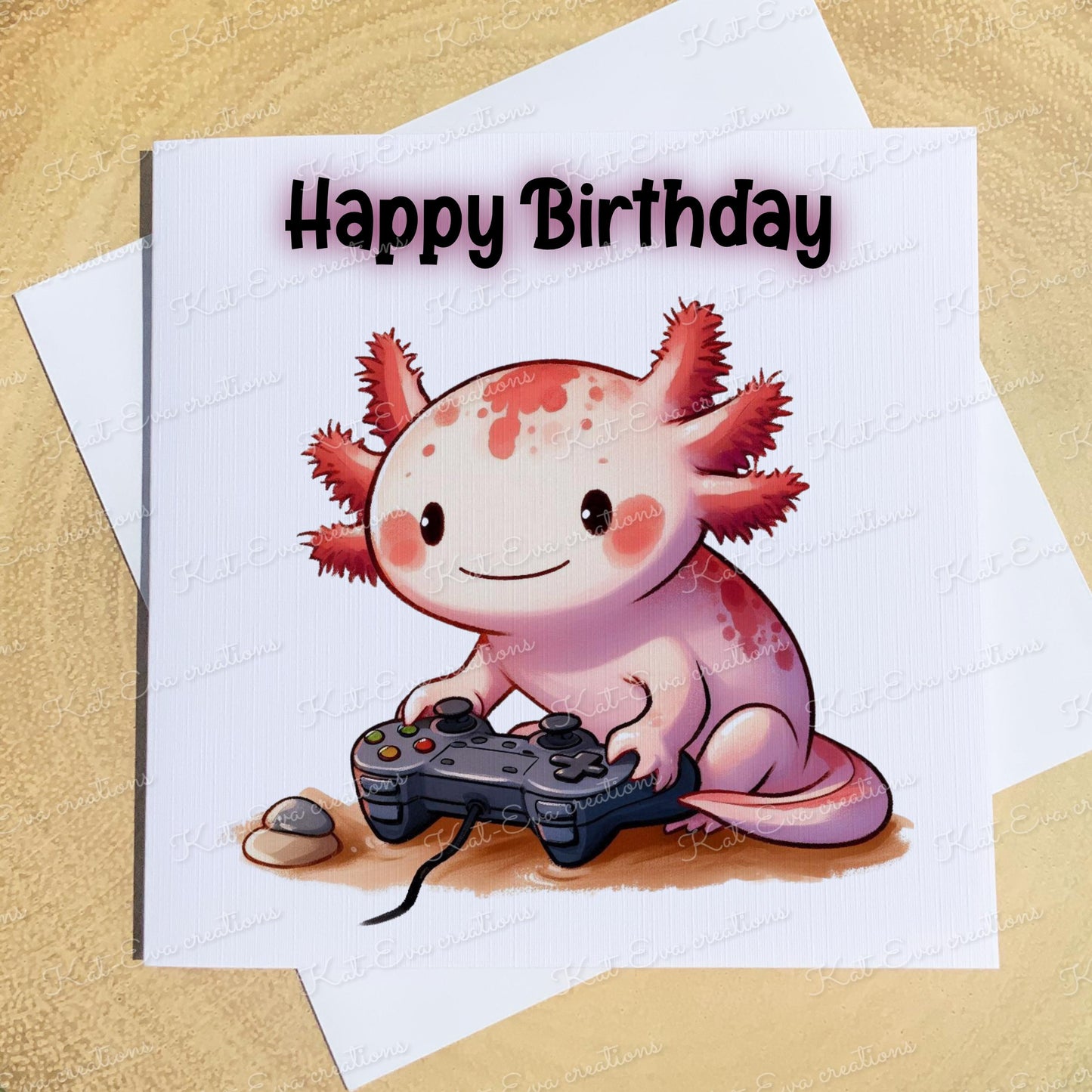 gamer axolotl card. Personalised gaming card. Birthday, easter or fathers day card
