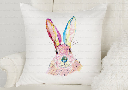 Beautiful rabbit cushion. personalised bunny pillow. watercolour hare/ bunny / rabbit cushion. ideal birthday or easter gift