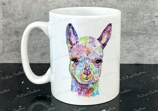 Personalised alpaca mug, llama cup. Ideal birthday or christmas gift, Secret santa present or stocking filler. watercolour animal mug