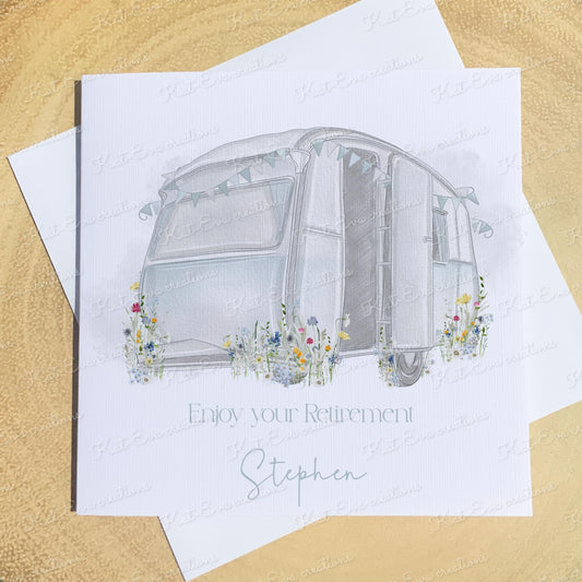 Caravan card. Personalised wild flower caravan card. Birthday, easter, fathers day, mothers day or retirement card