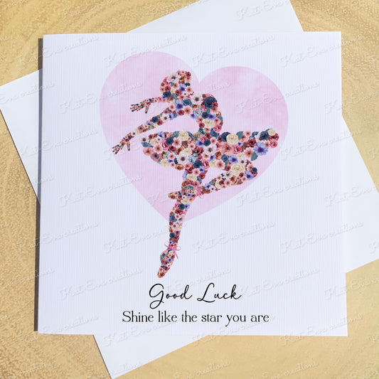 Personalised ballet, ballerina card. Floral ballet card. Good luck, well done, congratulations or birthday card. Choice of wording