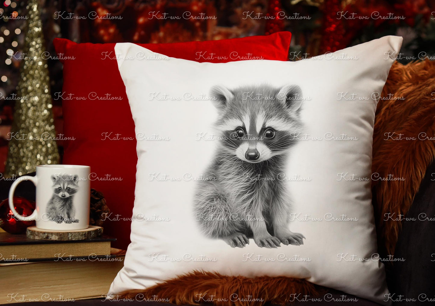 Racoon cushion. Personalised racoon pillow. Ideal Christmas or birthday gift. Secret santa present